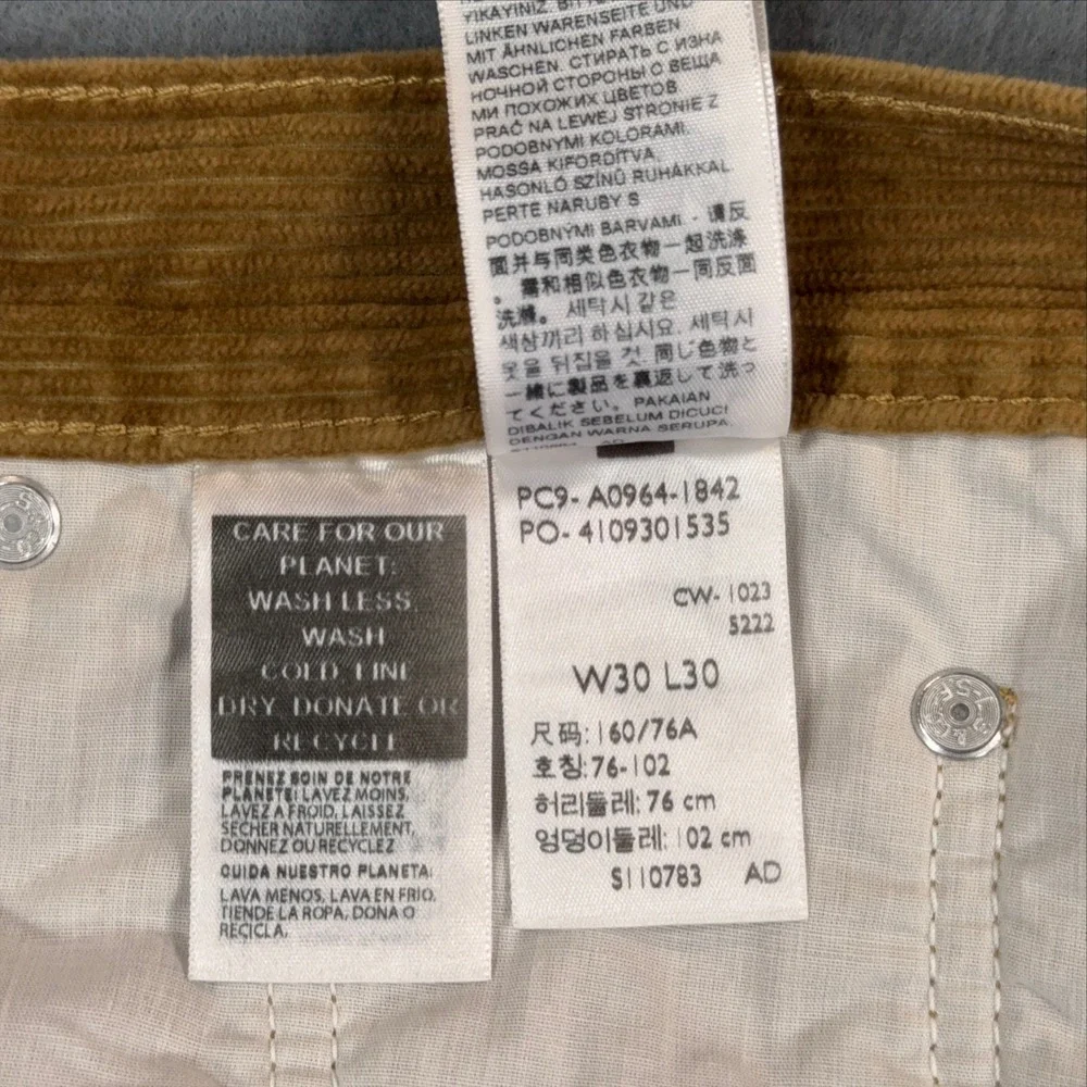 Levis 514 Straight Fit Corduroy Pants Tan Mustard W30 L30 A0964-1842